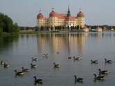 Das Jagdschloss Moritzburg mit weitläufiger Teich- und Waldlandschaft