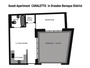 Groundplan of the holiday flat CANALETTO with spacious patio and without steps and stairs