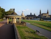 The banks of the Elbe river with the view of the bell pavilion direction Dresden Historic Old Town
